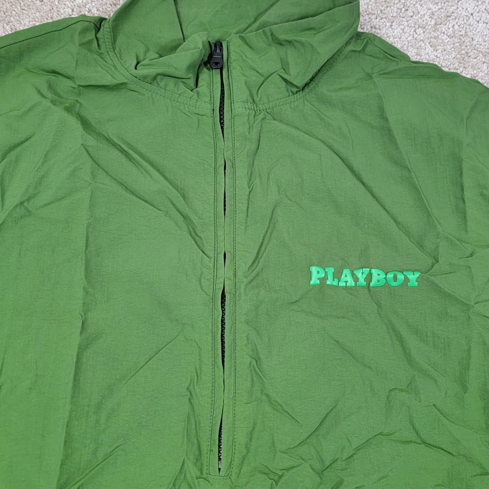 Playboy by PacSun Men Green Quarter Zip Nylon Windbreaker Pullover Jacket Medium